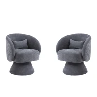 Chaises modernes de loisirs pour salon et chambre à coucher, pivotantes à 360°, tissu en polyblend doux, lot de 2, Gris(m-2)