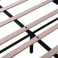 Upholstered Velvet Double Bed Base with Adjustable Wood Headboard, Solid Wood Slats, Easy Assembly, 193L x 141W x 110H cm, Black(m-9)