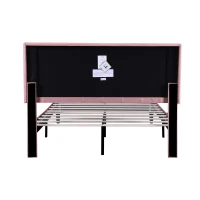 Double Upholstered Velvet Bedstead with Adjustable Tufted Headboard, Solid Wood Slats, Noise-Free Design, 194L x 140W x 110H cm, Pink(m-13)