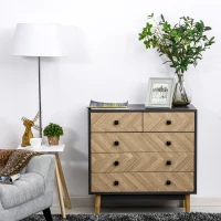 HOMCOM Noptiera din Lemn cu 5 Sertare, Picioare Ridicate din Pin, Gri Inchis(m-10)