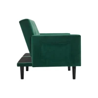 Adjustable Velvet 2-Seater Sofa Bed with Storage Pockets, Removable Armrests, Button-Tufted Recliner Couch, 191L x 85W x 80H cm, Green(m-11)