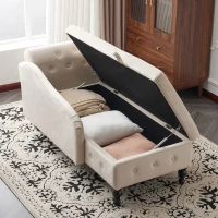 Luxious Designed Velvet Chaise Sofa Bed with Storage, Rectangle Cushion, Button-Tufted Lounge Chair for Bedroom, 144L x 62W x 69H cm, Beige(m-7)