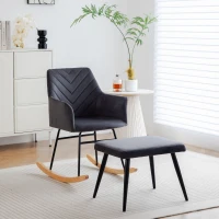 Fauteuil à bascule 84 cm de hauteur avec une assise de 43 cm de largeur, inclus repose-pieds 51,5x40x39 cm, cadre en bois d'hévéa robuste, ergonomiquement conçu, Gris(m-1)