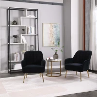 Freizeitstuhl mit Bezug in Samtoptik im 2er-Set, Ergonomisches Design, 64x72,8x77,9 cm, Schwarz(m-2)