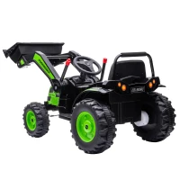HOMCOM traptractor zittende graafmachine voor kinderen off-road voertuigen 2 instelbare snelheden tot 25 kg belastbaar met muziek schoparmen 3-5 jaar PP kunststof staal groen 132 x 62 x 65 cm(m-12)