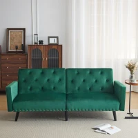 Adjustable Velvet 2-Seater Sofa Bed with Storage Pockets, Removable Armrests, Button-Tufted Recliner Couch, 191L x 85W x 80H cm, Green(m-1)