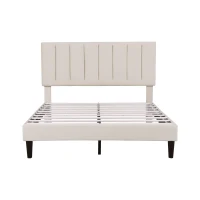 Double Upholstered Velvet Bed Frame with Adjustable Headboard, Solid Wood Slats, Noise-Free Design, 194L x 140W x 110H cm, Beige(m-2)