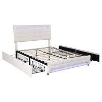 Double Bed Frame with Storage, Adjustable Headboard, Easy Assembly, 198.5L x 143W x 107.5H cm, Beige(m-12)