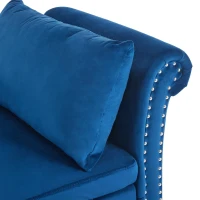 Velvet Upholstered Chaise Sofa Bed with Storage, Pillow, Nailhead-Trim, Button-Tufted Lounge Chair, 144L x 62W x 69H cm, Blue(m-9)