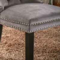 Set of 4 Modern Upholstered Velvet Dining Chairs with Solid Wood Legs and Tufted Backrest, 51L x 63.5W x 98H cm, Grey(m-9)