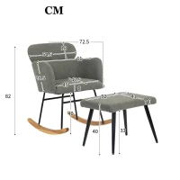 Schaukelstuhl mit Fußhocker, Höhe 82 cm, Sitzbreite 45 cm, stabiler Kautschukholzrahmen, ergonomische Polsterung, Grau(m-3)
