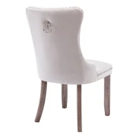 Set of 6 Velvet Upholstered Dining Chairs with High Back and Brushed Wood Legs, Tufted Kitchen Lounge Chairs, 51L x 63.5W x 98H cm, Beige(m-12)