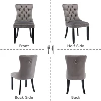 Modern Velvet Dining Chairs Set of 6 with Wooden Legs, Tufted Backrest, Accent Chairs for Dining Room, Living Room, 51L x 63.5W x 98H cm, Grey(m-5)