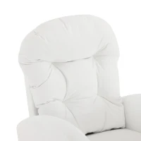Fauteuil à bascule avec pieds en bois massif, fauteuil lounge pour salon, chambre et balcon, fauteuil rembourré avec mousse haute élasticité, 68,5 L x 88 l  x 101 Hcm, Blanc(m-6)