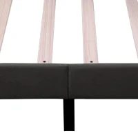 Upholstered Velvet Double Bed Base with Adjustable Wood Headboard, Solid Wood Slats, Easy Assembly, 193L x 141W x 110H cm, Black(m-10)