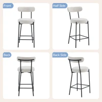 Set of 6 Bar Stools with Back, Cushioned Seats, Steel Legs, Upholstered Kitchen Stools for Dining Room, Cafe, 41.5L x 48W x 92H cm, Cream White(m-6)