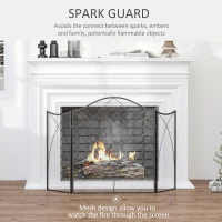 HOMCOM Parascântei pentru Șemineu din 3 Părți Pliabil cu Decorațiuni, Paravan de Protecție din Metal, 126x2x76 cm, Negru(m-4)