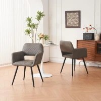 (Ensemble de 2) Chaises de maquillage ergonomiques en similicuir avec pieds en métal pour salon et chambre, entretien facile, Gris Ciment(m-4)