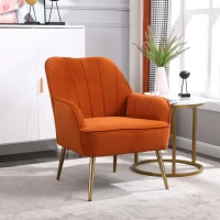 Freizeitstuhl mit Bezug in Samtoptik, Ergonomisches Design, 64x72,8x77,9 cm, Orange(m-1)