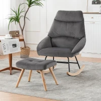 Chaise à bascule ergonomique avec repose-pieds, 97 cm de hauteur, largeur d'assise 48 cm, cadre en bois de caoutchouc, supporte jusqu'à 113 kg, Gris(m-4)