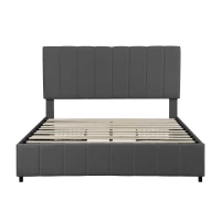 Velvet Double Upholstered Bed with 4 Storage Drawers and Adjustable Channel Tufted Headboard, Easy Assembly, 196L x 143W x 108H cm, Grey(m-2)