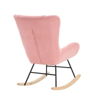 Fauteuil à bascule de loisirs avec dossier ergonomique et accoudoirs de soutien, en velours Teddy confortable, Rose(m-10)