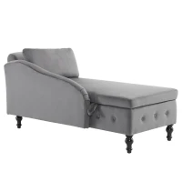 Luxious Designed Velvet Chaise Sofa Bed with Storage, Rectangle Cushion, Button-Tufted Lounge Chair for Bedroom, 144L x 62W x 69H cm, Grey(m-13)