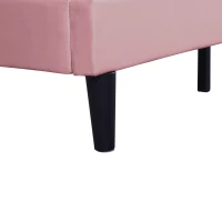 Double Upholstered Velvet Bedstead with Adjustable Tufted Headboard, Solid Wood Slats, Noise-Free Design, 194L x 140W x 110H cm, Pink(m-10)