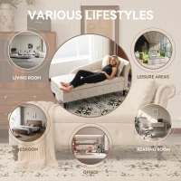 Luxious Designed Velvet Chaise Sofa Bed with Storage, Rectangle Cushion, Button-Tufted Lounge Chair for Bedroom, 144L x 62W x 69H cm, Beige(m-6)