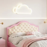 Button-Tufted High Headboard Bed with Solid Wood Slat, Pink Double Bed for Bedroom, Easy Assembly, 199.5L x 139W x 110H cm, Beige+Pink(m-8)