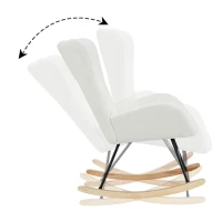 Fauteuil à bascule de loisirs avec dossiers ergonomiques et accoudoirs porteurs, en velours Teddy confortable, Blanc(m-6)