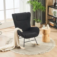 Fauteuil à bascule de loisirs avec dossiers ergonomiques et accoudoirs de soutien, en velours Teddy confortable, Gris(m-1)