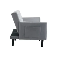 Adjustable Velvet Couch Bed with Storage Pockets, Removable Armrests, Button-Tufted 2 Seater Settee, 191L x 85W x 80H cm, Light Gray(m-11)