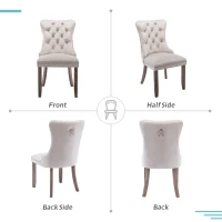 Set of 4 Velvet Upholstered Dining Chairs with High Back and Brushed Wood Legs, Tufted Kitchen Lounge Chairs, 51L x 63.5W x 98H cm, Beige(m-5)