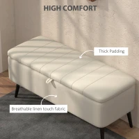 HOMCOM Linen-Look 92 x 31cm Storage Ottoman - Cream White(m-5)