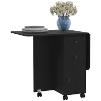 HOMCOM Multi-Storage Six-Person Drop Leaf Dining Table -  Distressed Black(m-11)