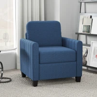 HOMCOM Armchair, Channel Tufted Modern Fabric Accent Chair, Comfy Upholstered Reading Lounge with Spring Cushion, Back Pillow, for Living Room, Bedroom, Office, Blue(m-2)