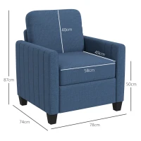 HOMCOM Armchair, Channel Tufted Modern Fabric Accent Chair, Comfy Upholstered Reading Lounge with Spring Cushion, Back Pillow, for Living Room, Bedroom, Office, Blue(m-3)