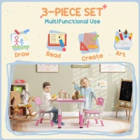 AIYAPLAY Height Adjustable Toddler Table and Chair Set, 3 Pcs Children Activity Table w/ 2 Chairs, for Playroom, Bedroom - Pink(m-5)
