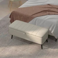 HOMCOM Linen-Look 92 x 31cm Storage Ottoman - Cream White(m-7)