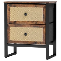 HOMCOM Bedside Table, Side Table with 2 Rattan Drawers, Bedside Cabinet with Storage and Steel Legs for Bedroom, Living Room, Rustic Brown(m-11)