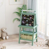 AIYAPLAY 3 in 1 Kids Easel Double-Sided Magnetic Whiteboard and Chalkboard with Paper Roll, Storage Baskets - Green(m-10)