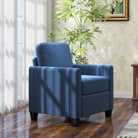HOMCOM Armchair, Channel Tufted Modern Fabric Accent Chair, Comfy Upholstered Reading Lounge with Spring Cushion, Back Pillow, for Living Room, Bedroom, Office, Blue(m-8)