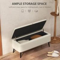 HOMCOM Linen-Look 92 x 31cm Storage Ottoman - Cream White(m-4)