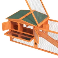 PawHut Rabbit Hutch with Run Wooden Guinea Pig Hutch Outdoor Bunny Cage Hide House with Sliding Tray, Hay Rack, Ramp, 156 x 58 x 68cm, Orange(m-8)