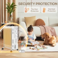 HOMCOM 2000W Quiet Oil Filled Radiator, 9 Fin Energy Efficient Portable Electric Heater with 3 Heat Settings, Adjustable Thermostat, Safety Tip Over, Overheat Protection, for Home, White(m-7)