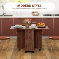 HOMCOM Multi-Storage Six-Person Drop Leaf Dining Table -  Distressed Brown(m-4)