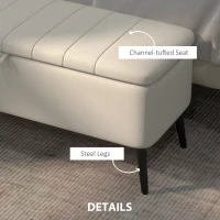 HOMCOM Linen-Look 92 x 31cm Storage Ottoman - Cream White(m-6)