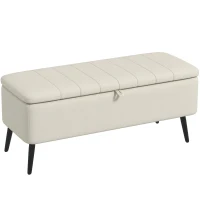 HOMCOM Linen-Look 92 x 31cm Storage Ottoman - Cream White(m-1)