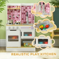 AIYAPLAY Kids Play Kitchen, Pretend Play Kitchen with Realistic Oven, Stove, Sink, Kitchen Accessories, White(m-5)